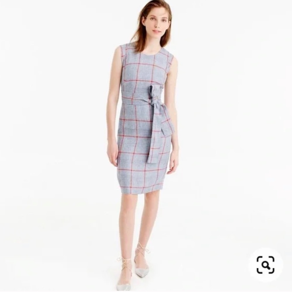 J Crew Italian Linen Plaid / Houndstooth Dress